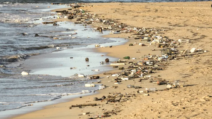 Débris plastique sur une plage